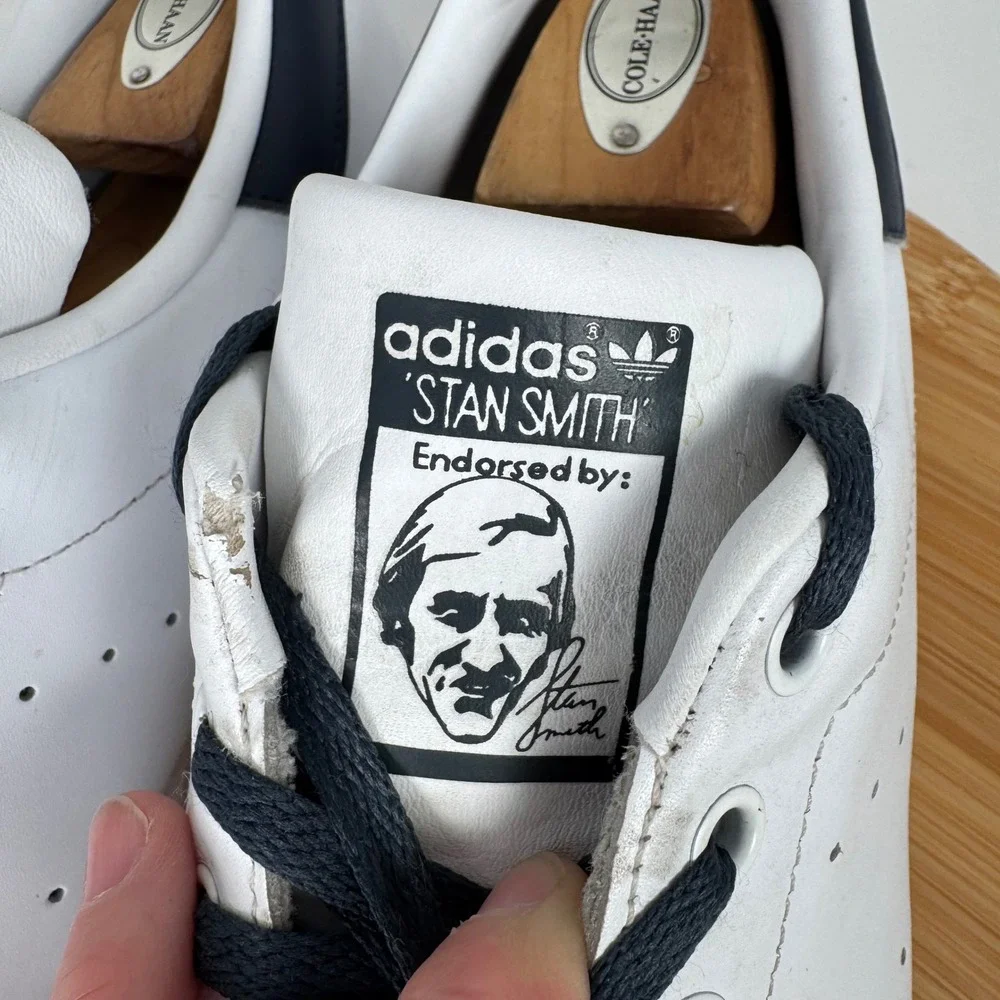 Adidas Stan Smith Men's White Navy Leather Low‎ Top Sneakers Size 13